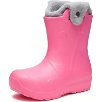 Ladeheid x Camminare Gummistiefel Kinder aus leichtem EVA warm gefüttert wasserdicht mit praktischem Griff und edlem Regenschirm-Relief für kalte Tage und Schnee LA-CA-21 (Rosa, 24/25 EU)