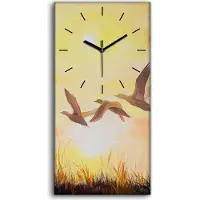 Coloray Dekor Leinwand Uhr Wandbilder 30x60 Malerei Kraniche bei Sonnenuntergang - schwarze Hände