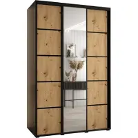 MEBLE KRYSPOL Cannes 5 Schrank mit 3 Schiebetüren - 205,2x150x60 cm - Schwarz Artisan Schwarz