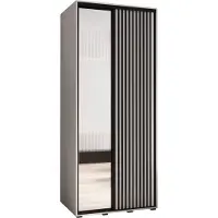 MEBLE KRYSPOL Sapporo 2 Schrank mit 2 Schiebetüren - 205,2x110x60 cm - Weiß Weiß Schwarz