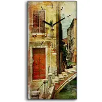Coloray Wanduhr Bürouhr Leinwand Bild Geräuschlos 30x60 Venedig Farbe Italien Stadt - schwarze Hände