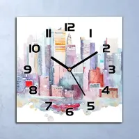 Coloray Wanduhr Echt-Glas-Küchenuhr Aquarell Stadt Quarz Lautlos 30x30 Deko Bilder
