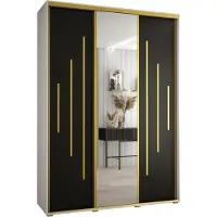 MEBLE KRYSPOL Davos 13 Schrank, drei Türen - 235,2x170x60 cm - Weiß Schwarz Gold