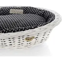 DOTTY Weiß gebleichter Weidenkorb für Hunde Wikikorb mit Baumwoll-Hundebett – Schwarz mit weißen Punkten Polka Dots –