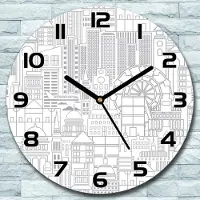 Coloray Wanduhr aus Glas Rund fi 30 Grauweiße Stadtbild Quarz Deko Wohnzimmer Büro