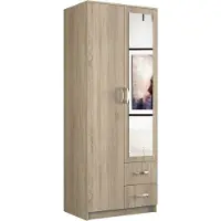 Pressiode Kleiderschrank Mit Spiegel Schrank Mit Schubladen, Flurgarderobe, Bronze, 80 cm Breite