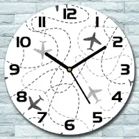 Coloray Wanduhr aus Glas Rund fi 30 Flugzeuge Weiß Quarz Deko Wohnzimmer Büro