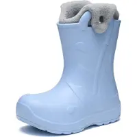 Ladeheid x Camminare Gummistiefel Kinder aus leichtem EVA warm gefüttert wasserdicht mit praktischem Griff und edlem Regenschirm-Relief für kalte Tage und Schnee LA-CA-21 (HellBlau, 34/35 EU)