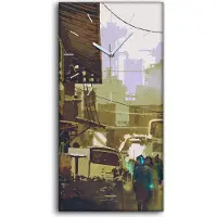 Coloray Wanduhr Bürouhr Leinwand Bild 30x60 futuristisches urbanes Konzept Leute - weiße Hände