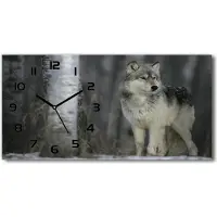 Tulup Wanduhr aus Glas – 60x30 cm - Glasbild - Glasuhr - Gehärtetes Glas - schwarze-zeiger - grauer Wolf