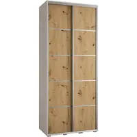 MEBLE KRYSPOL Cannes 4 Schrank mit 2 Schiebetüren - 205,2x100x45 cm - Weiß Artisan Silber