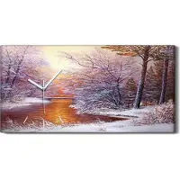 Coloray Wanduhr Uhr Wandbild Leinwand Geräuschlos 60x30 Ölgemälde Winter Bäume - weiße Hände