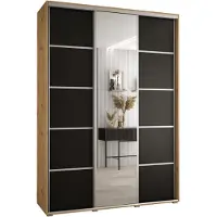 MEBLE KRYSPOL Cannes 5 Schrank mit 3 Schiebetüren - 205,2x170x45 cm - Artisan Schwarz Silber