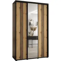 MEBLE KRYSPOL Cannes 7 Schrank mit 3 Schiebetüren - 205,2x150x60 cm - Schwarz Artisan Schwarz