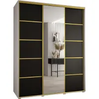 MEBLE KRYSPOL Davos 5 Schrank, drei Türen - 235,2x190x60 cm - Weiß Schwarz Gold