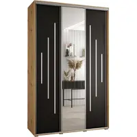 MEBLE KRYSPOL Cannes 13 Schrank mit 3 Schiebetüren - 205,2x150x60 cm - Artisan Schwarz Silber
