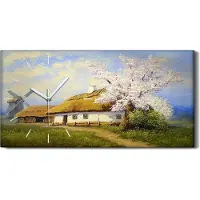 Coloray Leinwand Uhr Küche Wohnzimmer Bild Geräuschlos 60x30 Ölgemälde Dorf Hütte - weiße Hände