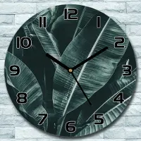 Coloray Wanduhr aus Glas Rund fi 30 Blätter tropisch Quarz Deko Schlafzimmer Büro