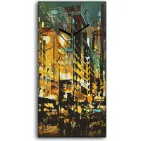 Coloray Wandbild Leinwand Bilder mit Uhr 30x60 Malerei Stadt Gebäude Nacht Abstrakte - schwarze Hände