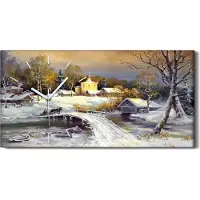 Coloray Wanduhr Leinwand Bild Uhr Geräuschlos 60x30 Brücke Ländliche Landschaft - weiße Hände