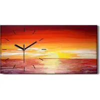 Coloray Wanduhr Uhr Wandbild Leinwand 60x30 Gemälde Ozean Meer Wolken Sonnenuntergang - schwarze Hände