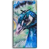 Coloray Wanduhr Bürouhr Leinwand Bild Geräuschlos 30x60 Ölgemälde Tier Vogel Pfau - schwarze Hände