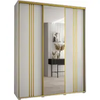 MEBLE KRYSPOL Cannes 7 Schrank mit 3 Schiebetüren - 205,2x190x45 cm - Weiß Weiß Gold