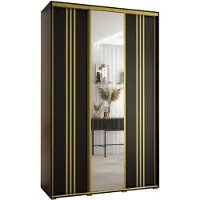 MEBLE KRYSPOL Cannes 7 Schrank mit 3 Schiebetüren - 205,2x150x45 cm - Schwarz Schwarz Gold