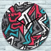 Coloray Wanduhr aus Glas Rund fi 30 Graffiti rosa blau Quarz Deko Schlafzimmer Büro