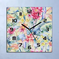Coloray Wanduhr Echt-Glas-Küchenuhr Tropische Blumen Quarz Lautlos 30x30 Deko Bilder