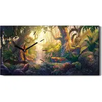 Coloray Dekor Leinwand Uhr Wandbilder 60x30 Malerei Fantasie Wald Bäume Fluss Blumen - schwarze Hände