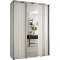 MEBLE KRYSPOL Cannes 7 Schrank mit 3 Schiebetüren - 205,2x180x60 cm - Weiß Weiß Silber