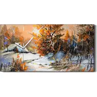 Coloray Küche Wohnzimmer Wand Leinwand Uhr Quarz 60x30 Ländliche Winter Landschaft - weiße Hände