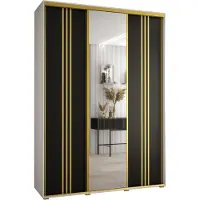 MEBLE KRYSPOL Cannes 7 Schrank mit 3 Schiebetüren - 205,2x180x45 cm - Weiß Schwarz Gold