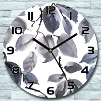 Coloray Wanduhr aus Glas Rund fi 30 Dunkle Blätter graue Quarz Deko Schlafzimmer Büro