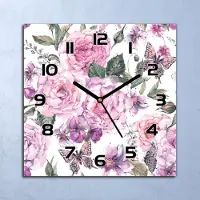 Coloray Wanduhr Echt-Glas-Küchenuhr Rosen Schmetterling Quarz 30x30 Deko Bilder