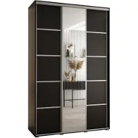 MEBLE KRYSPOL Cannes 5 Schrank mit 3 Schiebetüren - 205,2x150x45 cm - Schwarz Schwarz Silber