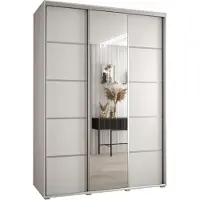 MEBLE KRYSPOL Cannes 5 Schrank mit 3 Schiebetüren - 205,2x180x60 cm - Weiß Weiß Silber