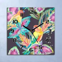 Coloray Wanduhr Echt-Glas-Küchenuhr Aquarell Vögel Bunte Quarz 30x30 Deko Bilder