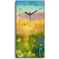Coloray Küchenuhr Bürouhr Leinwand Uhr 30x60 Gemälde Wiese Blumen Himmel Sonnenuntergang - schwarze Hände