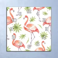Coloray Deko Glasuhr Wanduhr 30x30 Blätter und Flamingo Quarz Küchenuhr Bürouhr