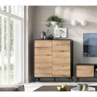 Feldmann-Wohnen Highboard Diamond Kommode 103,5cm Evoke Oak schwarz