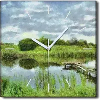 Coloray Uhr auf Leinwand 30x30 cm Wand Uhr Dekoration Wohnzimmer Segeltuch weiße Zeiger -Landschaftskunst Art.