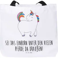 Mr. & Mrs. Panda Stoffbeutel Einhorn Stolzieren - Weiß - Geschenk, Pandatasche, Einhörner, Freundin, Reiter, Tragetasche, Pferd, Bunt, Strandtasche, Tasche, Schultasche