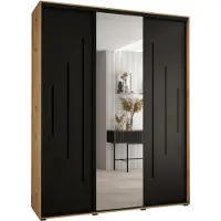 MEBLE KRYSPOL Cannes 13 Schrank mit 3 Schiebetüren - 205,2x200x45 cm - Artisan Schwarz Schwarz