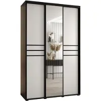 MEBLE KRYSPOL Cannes 11 Schrank mit 3 Schiebetüren - 205,2x150x60 cm - Schwarz Weiß Schwarz