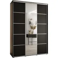MEBLE KRYSPOL Cannes 5 Schrank mit 3 Schiebetüren - 205,2x170x45 cm - Schwarz Schwarz Silber