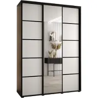 MEBLE KRYSPOL Cannes 5 Schrank mit 3 Schiebetüren - 205,2x180x45 cm - Schwarz Weiß Schwarz