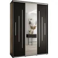 MEBLE KRYSPOL Cannes 13 Schrank mit 3 Schiebetüren - 205,2x180x60 cm - Schwarz Schwarz Silber