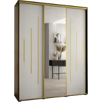 MEBLE KRYSPOL Cannes 13 Schrank mit 3 Schiebetüren - 205,2x200x60 cm - Schwarz Weiß Gold